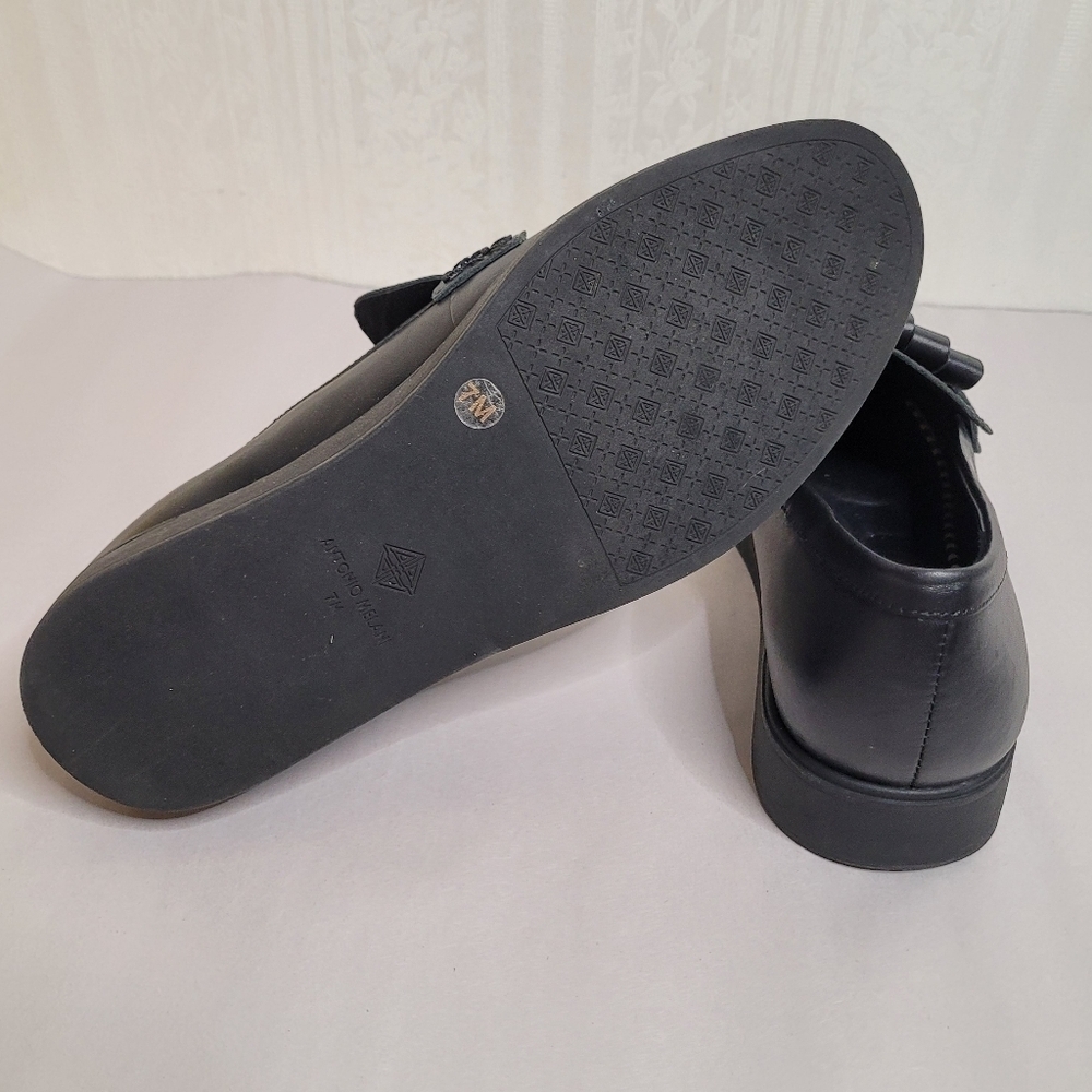 Antonio Melani Black Leather Kiltie Loafers Size 7 - Picture 8 of 9